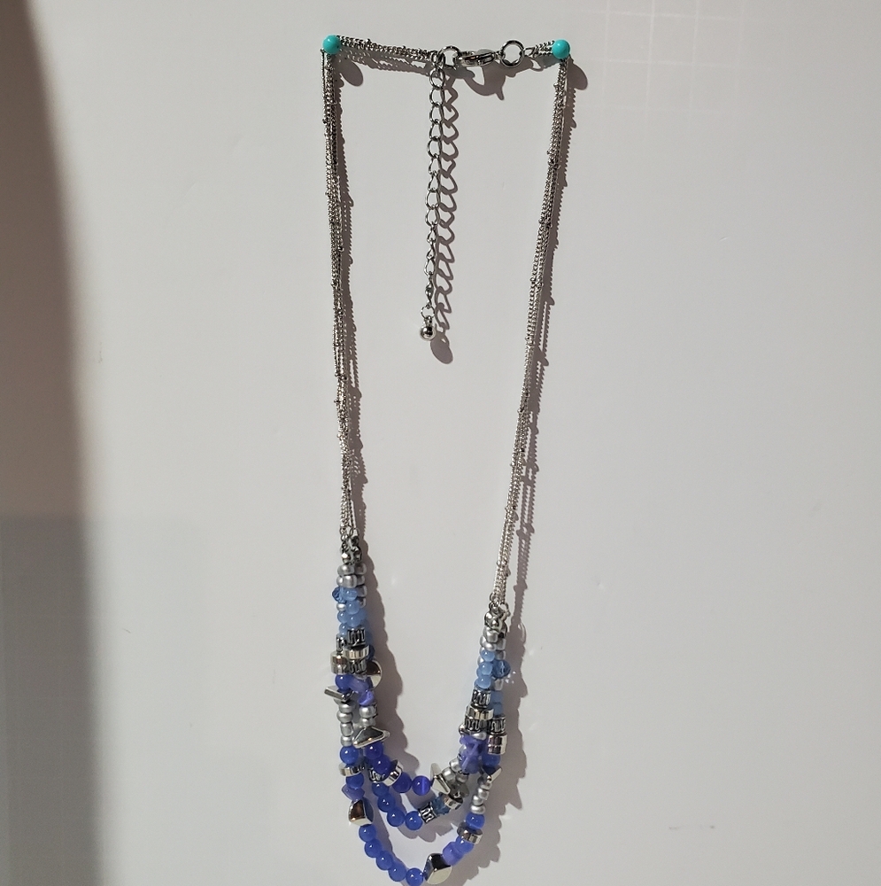 Blue and Silver Beaded Necklace